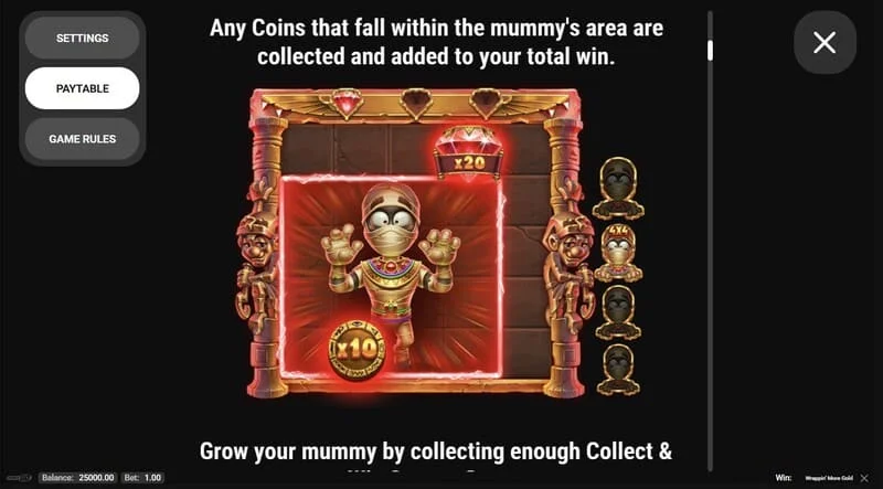 Wrappin' More Gold - finestra con regole e informazioni sul gioco